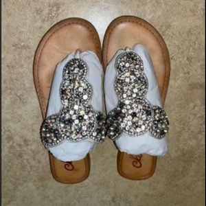 Naughty Monkey Embellished White Women’s Sandals-Size 8- excellent condition!